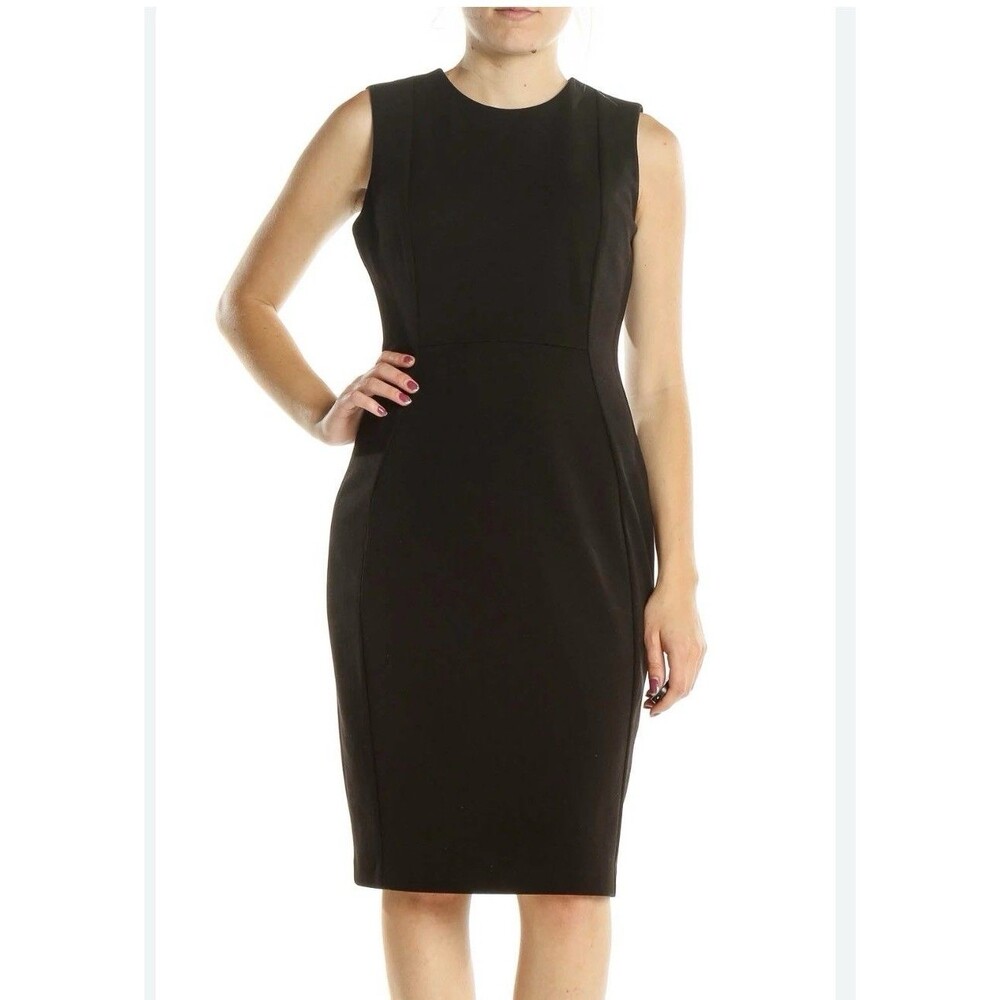 NEW Calvin Klein Dress Sheath Smooth Scuba Classic Black Women’s Sz 12 - Picture 2 of 15